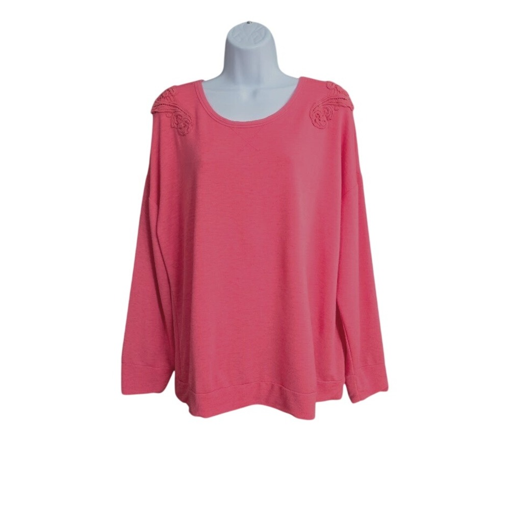 Christopher & Banks Sweatshirt Womens XL Coral‎ Pink Lace Shoulder Pullover Top